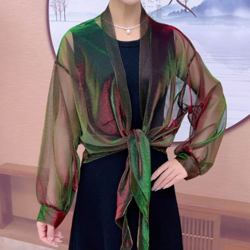 Cardigan d'été à manches longues pour femmes, chemise de protection solaire, manteau en fil de filet, vêtements pour femmes, mode coréenne, document solide, élégant