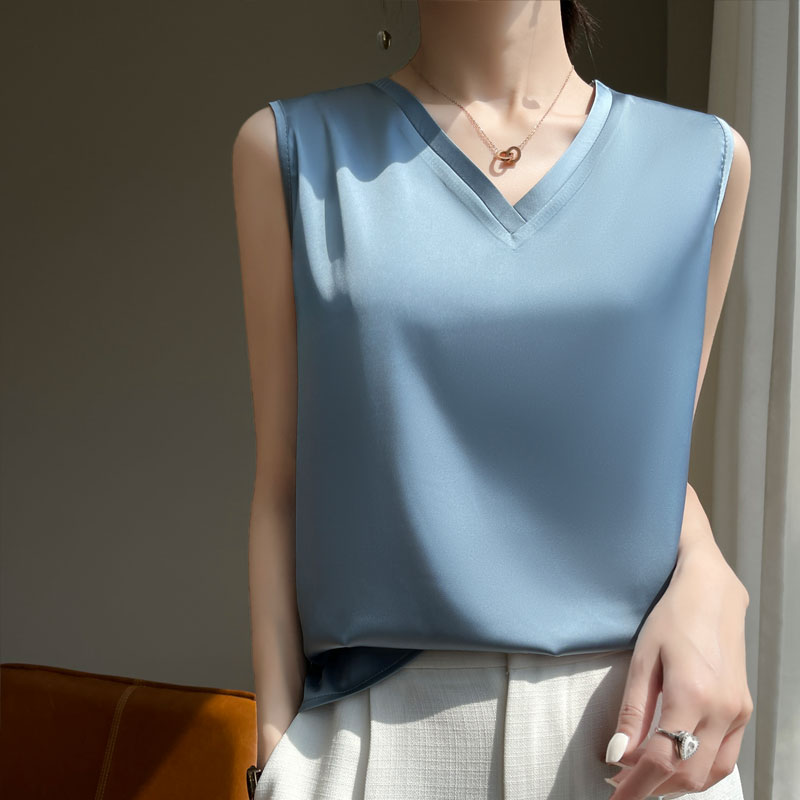 Débardeur suspendu pour femmes, bas de costume en Imitation soie, nouvelle chemise inférieure polyvalente en Satin fin sans manches, mode édition coréenne 25