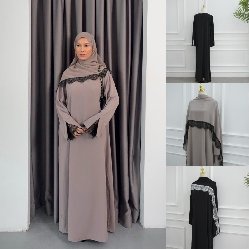 Robe pour femmes pour l'Aïd avec hijabs, manches longues, dentelle, volants, caftan ample, vêtements décontractés islamiques