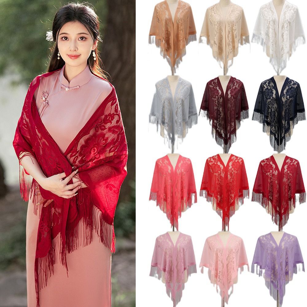 Cardigans à col en V patchwork de gland pour femmes, accessoires de mariage, châle creux à proximité, cape de Rhde soirée, châle en tulle, fête