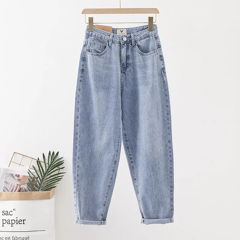 Jean en denim taille haute ample pour femme, style décontracté vintage, coupe baggy harem, pantalon fuselé extensible pour le quotidien, collection printemps