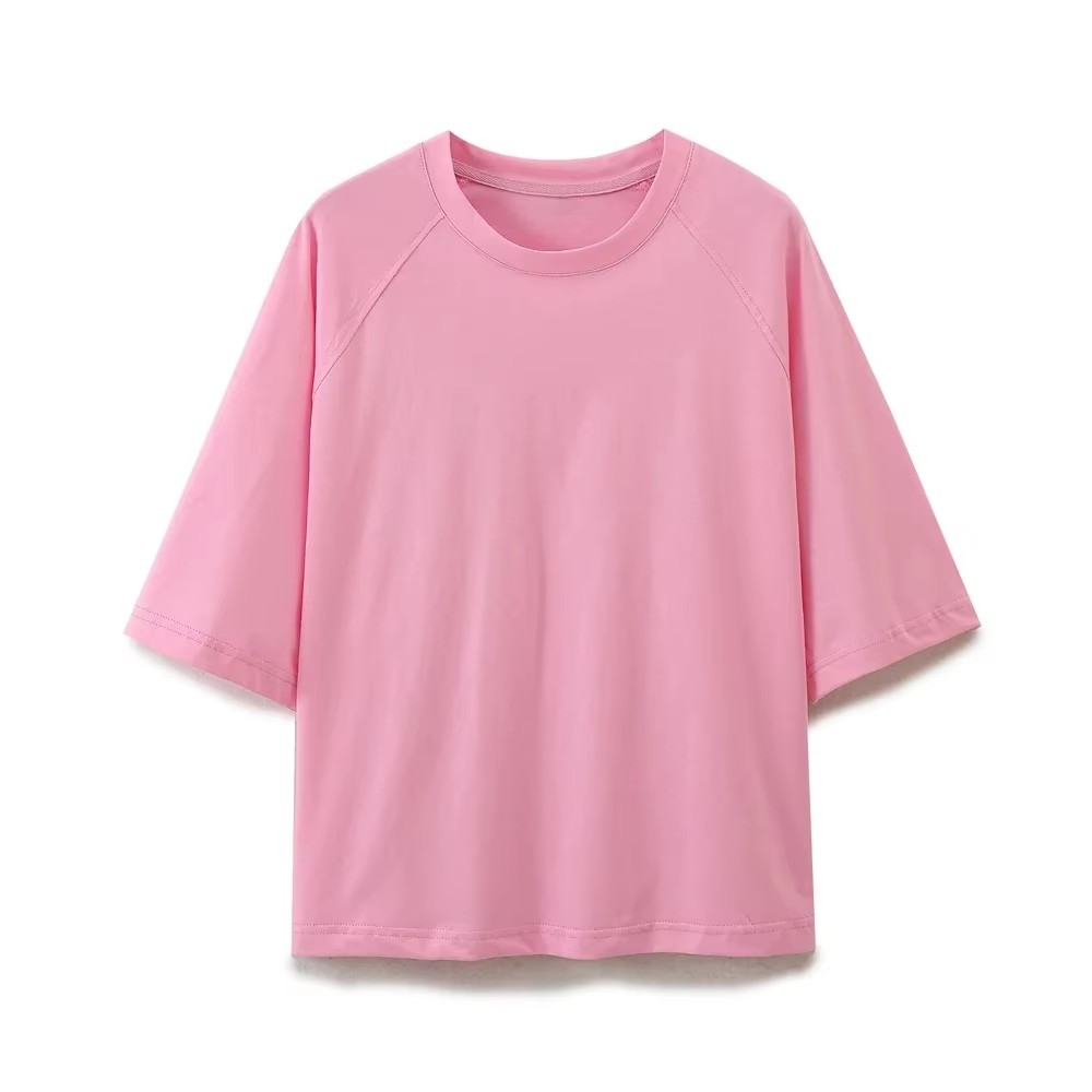 HH femmes T-Shirts à manches courtes col rond haut ample décontracté Simple basique 2024 été nouvelle femme Chic hauts solide t-shirt