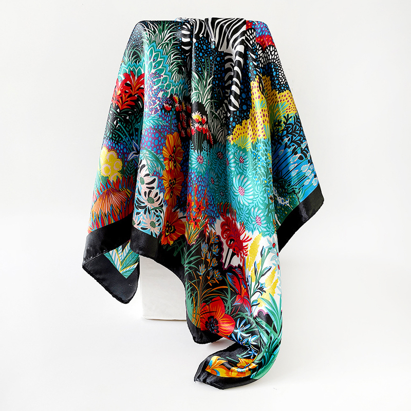 Foulard carré 90x90cm pour femme, toucher soie, bandana de bureau, cache-cou, moufle, pour serveurs et hôtesses de l'air, avec anneaux de fixation