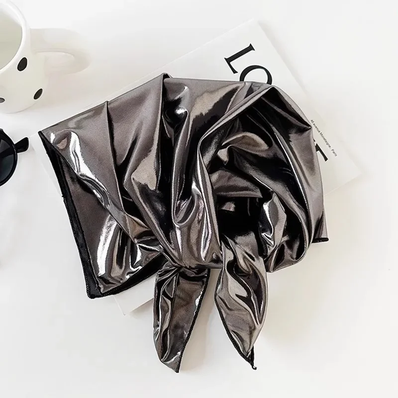 Nouveau Y2K liquide argent cheveux écharpe enveloppement doux polyvalent bandeau Bandanas femmes été Hip Hop Punk carré écharpe cheveux accessoires