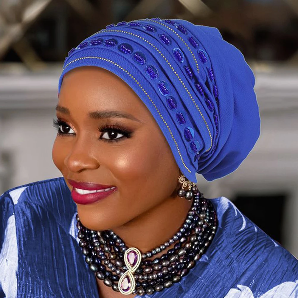 Nouveau diamants Turban casquette pour femmes musulman Hijab Bonnet foulard Nigeria Geles chapeau de mariage africain Auto Gele chapeaux tête enveloppement