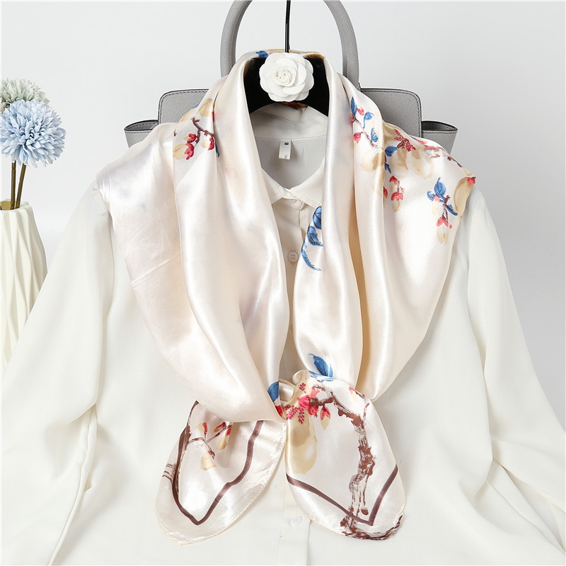 Foulard carré de luxe en Satin de soie pour femmes, châle, Hijab, ruban pour cheveux, bandeau, enveloppe de mode, Bandana, 90cm