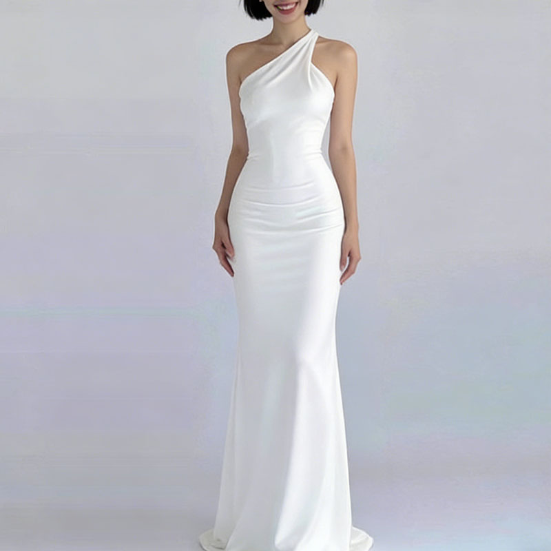 Robe de soirée sexy à épaules dénudées avec ruban, nouvelle collection printemps, couleur unie, taille haute, amincissante, pour banquets et soirées, élégante pour femme