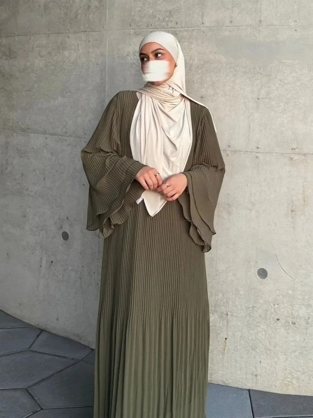 Robe musulmane Eid pour femmes, manches évasées plissées, Kaftan Jalabiya, Robe longue arabe, Ramadan marocain, dubaï Abayas, 2024