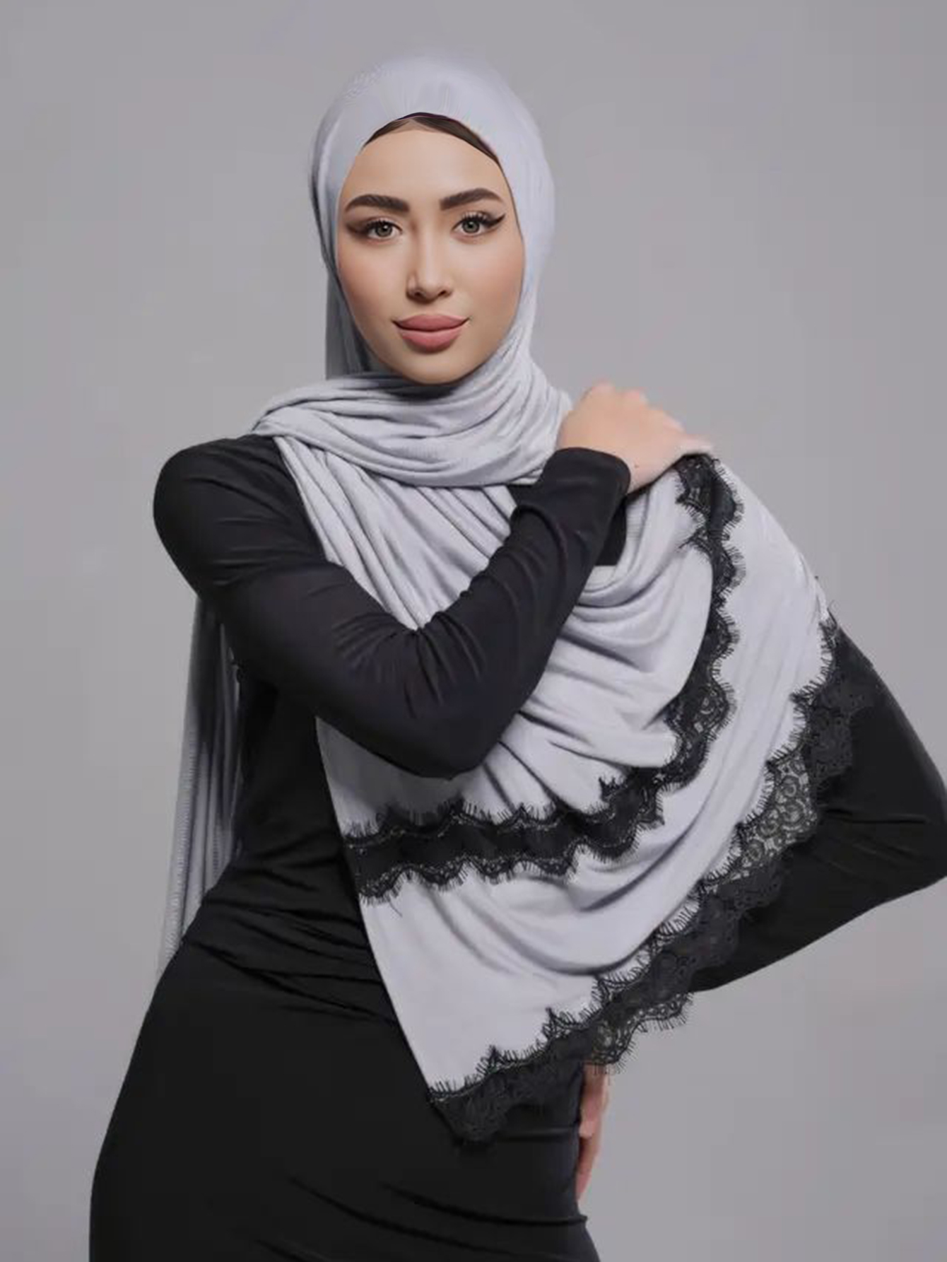 Nouveau Jersey Hijab avec dentelle longue châle musulman plaine doux écharpe Turban bandeau pour femmes afrique bandeau 170x60 cm