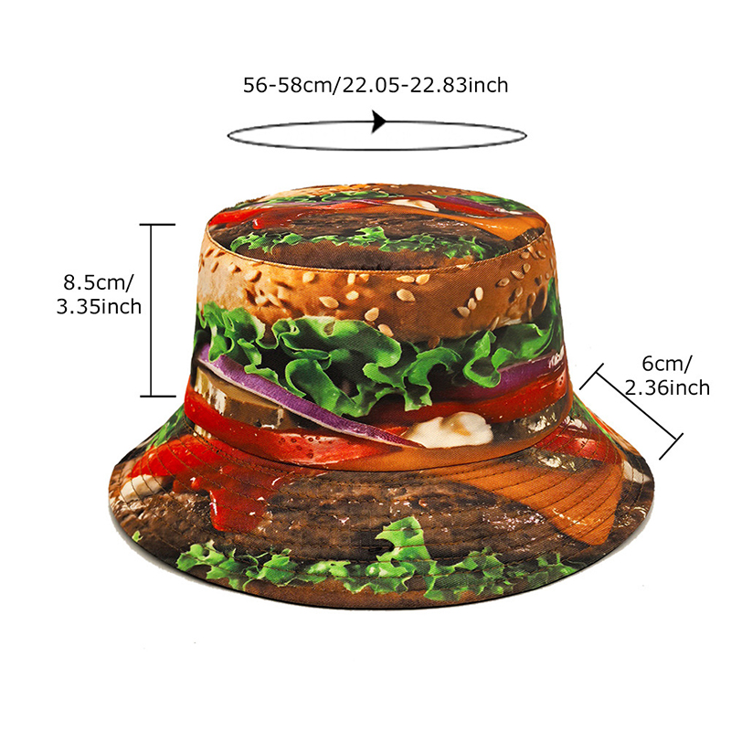 Bocca Hamburger impression seau chapeau motif alimentaire pêcheur chapeaux emplacement conception Panama casquette pour hommes femmes drôle extérieur crème solaire