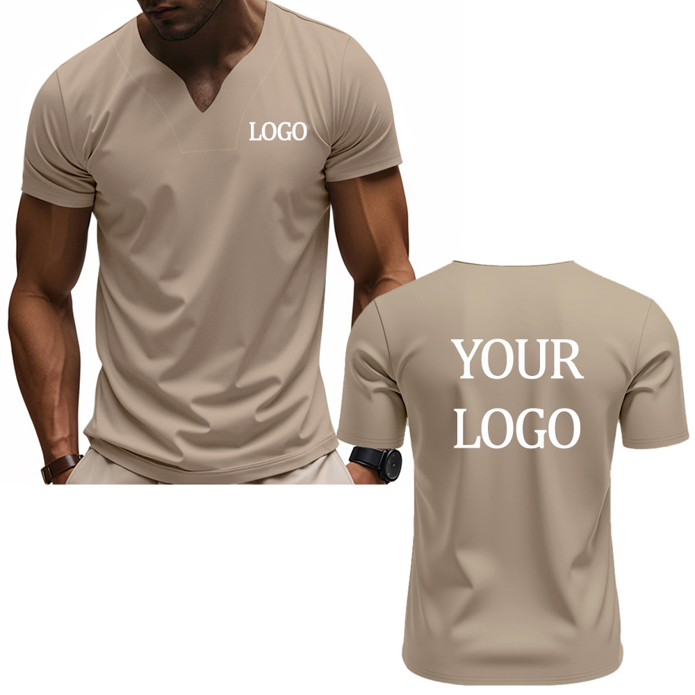 T-shirt à col en V imprimé personnalisé DIY, T-shirt à manches courtes pour hommes à la mode, haut streetwear élégant et décontracté, vêtements quotidiens.