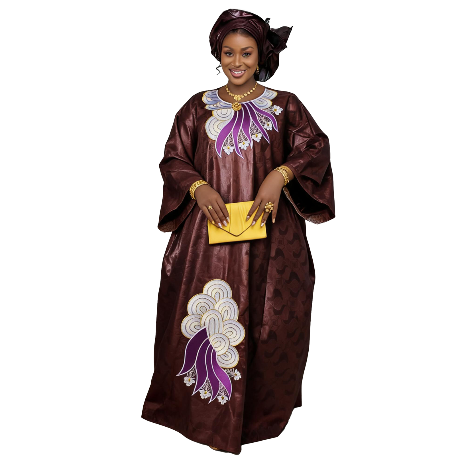 Robes africaines pour femmes grande taille, robe longue en bazin riche avec broderie et écharpe