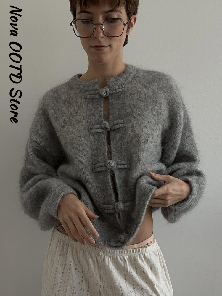 Cardigan élégant pour femmes, automne, col rond, manches longues, pull en tricot, nouveau style vintage décontracté, veste d'hiver 2026