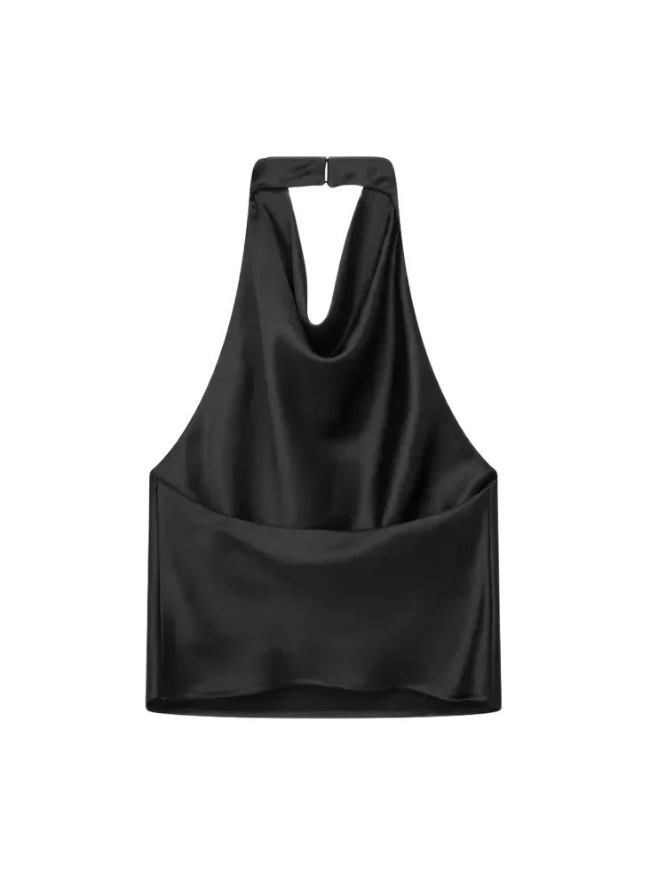 Femmes mode Satin fluide licou débardeurs Sexy dos nu avec bouton femme Camis Mujer