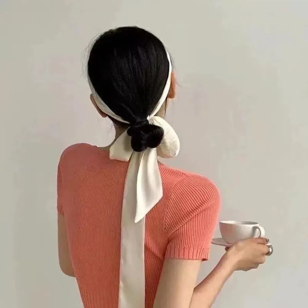 Écharpe longue délicate pour cheveux, bandeau uni, foulard de cou, accessoire en soie pour cheveux, chouchous de fête