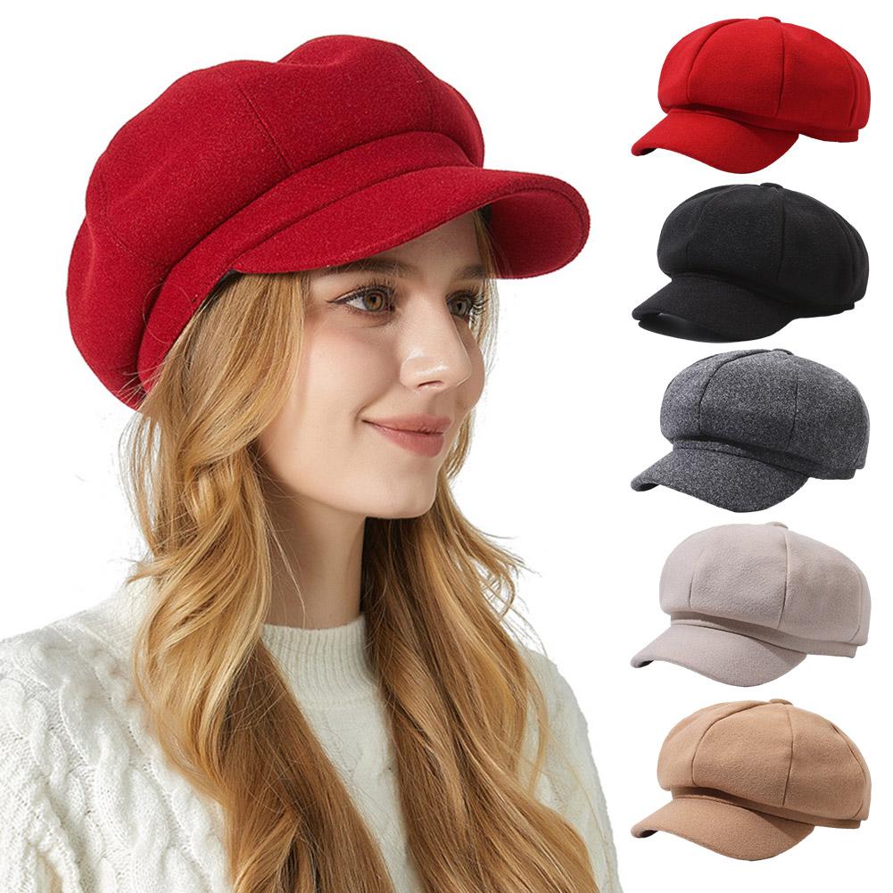 Chapeaux d'automne et d'hiver pour femmes, casquette octogonale unie, casquette décontractée pour hommes et femmes, béret d'hiver, casquettes de peintre pour femmes ﻿