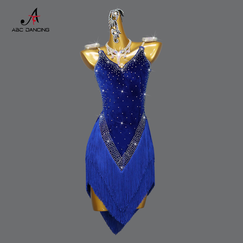 Robes de danse latine en velours pour femmes, tenues de performance, jupes courtes sexy à franges, pour la danse de salon, bal de promo, soirée et entraînement