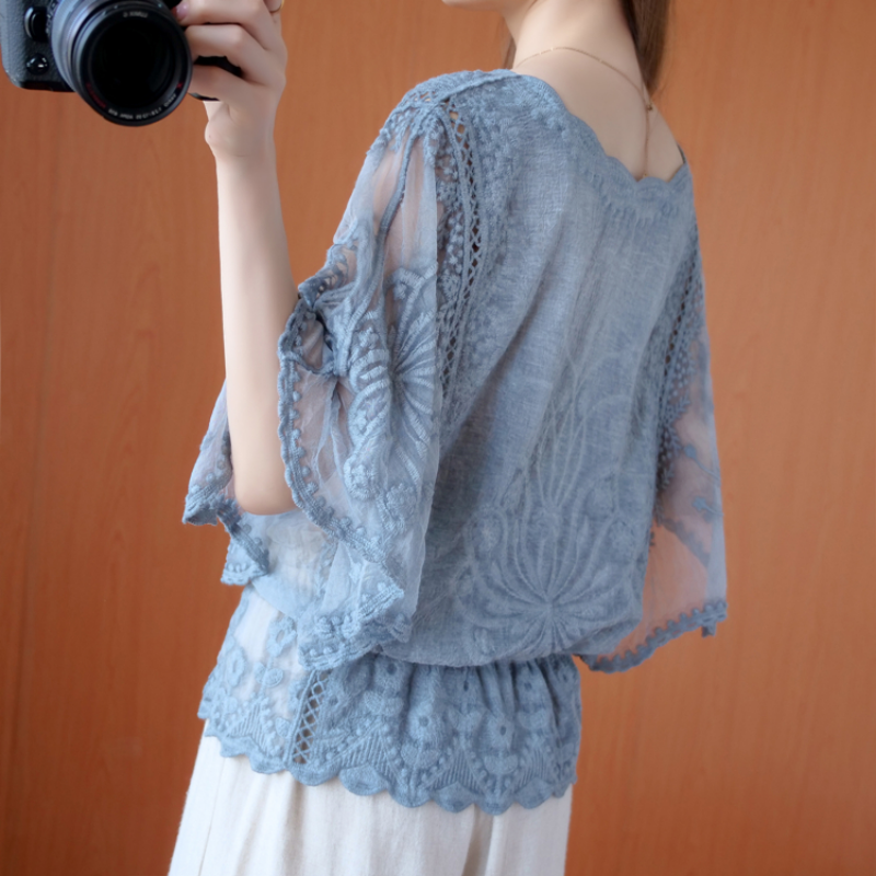 Mode femmes Blouses automne en mousseline de soie Blouse coton bord dentelle Blouses chemise papillon fleur chemise haut pour femme Blusas nouveau 4073