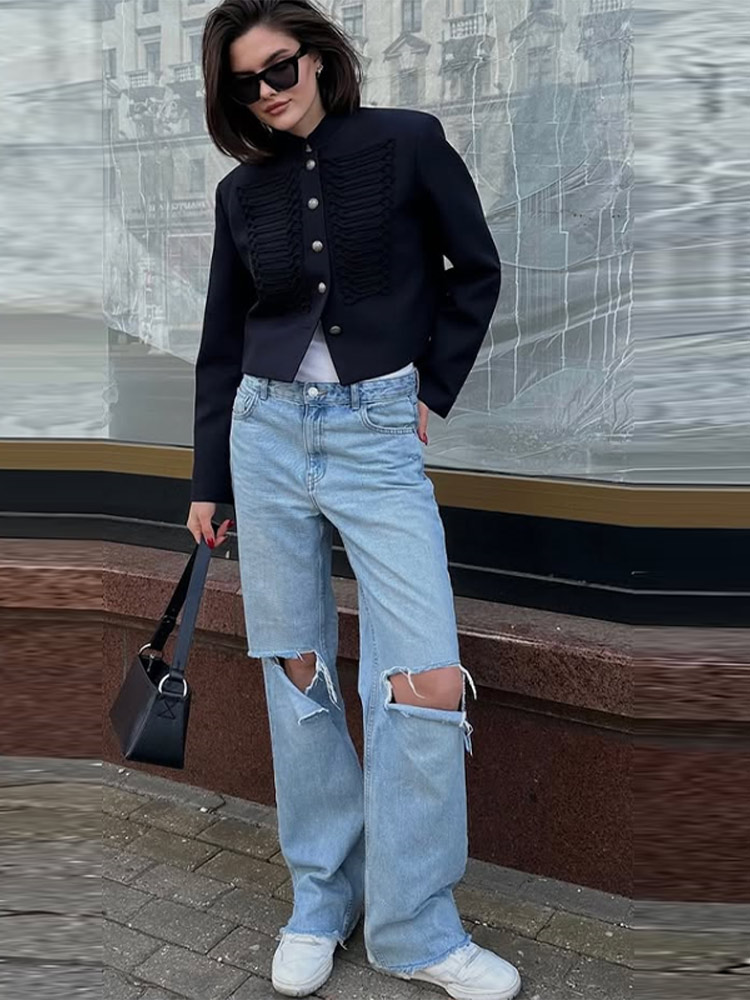 Manteau chic pour femme, mode, simple boutonnage, manches longues, vestes pour femmes, printemps 2026, mode de rue, style chinois, vêtements courts pour femmes