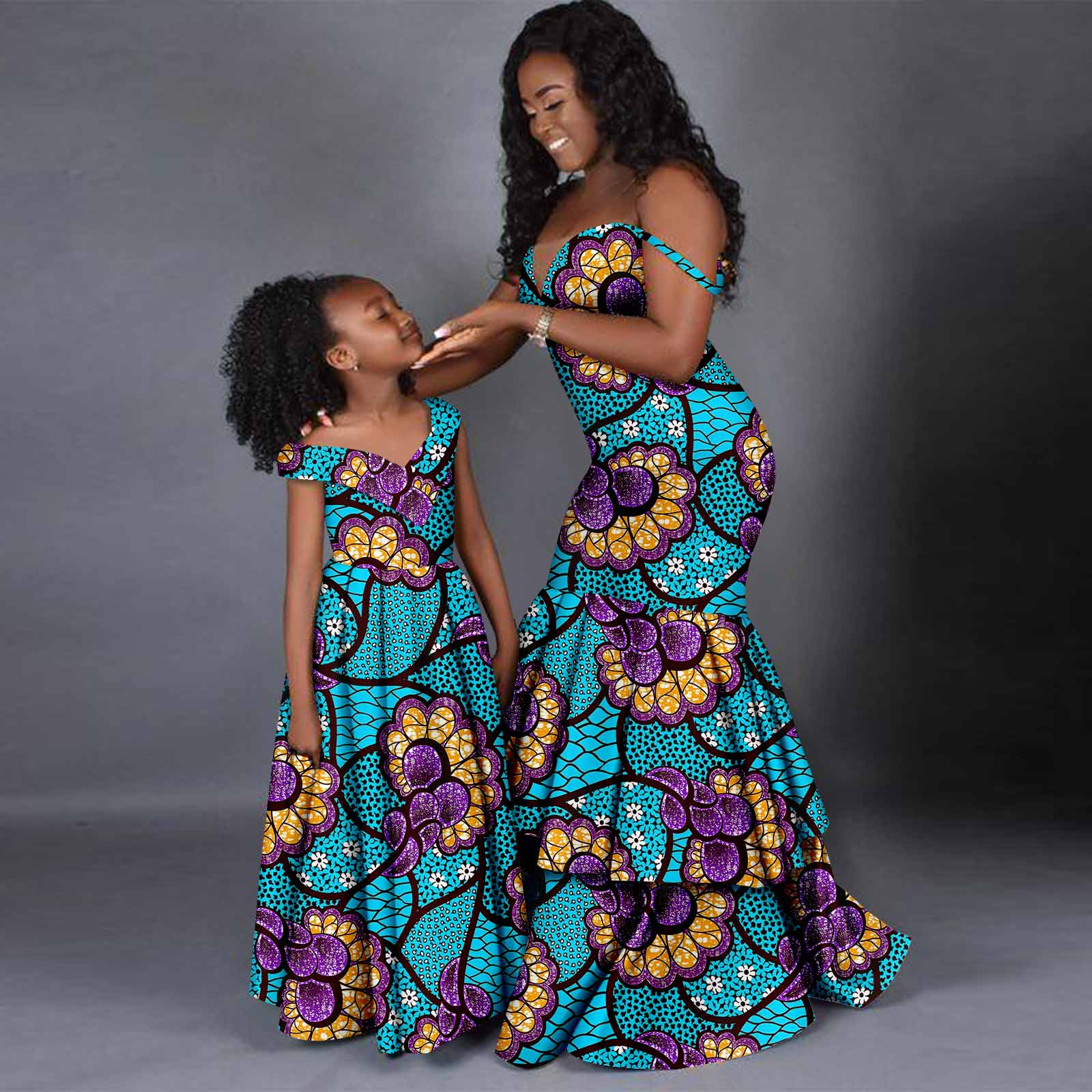 Robe longue à imprimé africain pour femmes et filles, dashiki, tenues assorties, vêtements de famille éducatifs, bazin riche, 24F5001