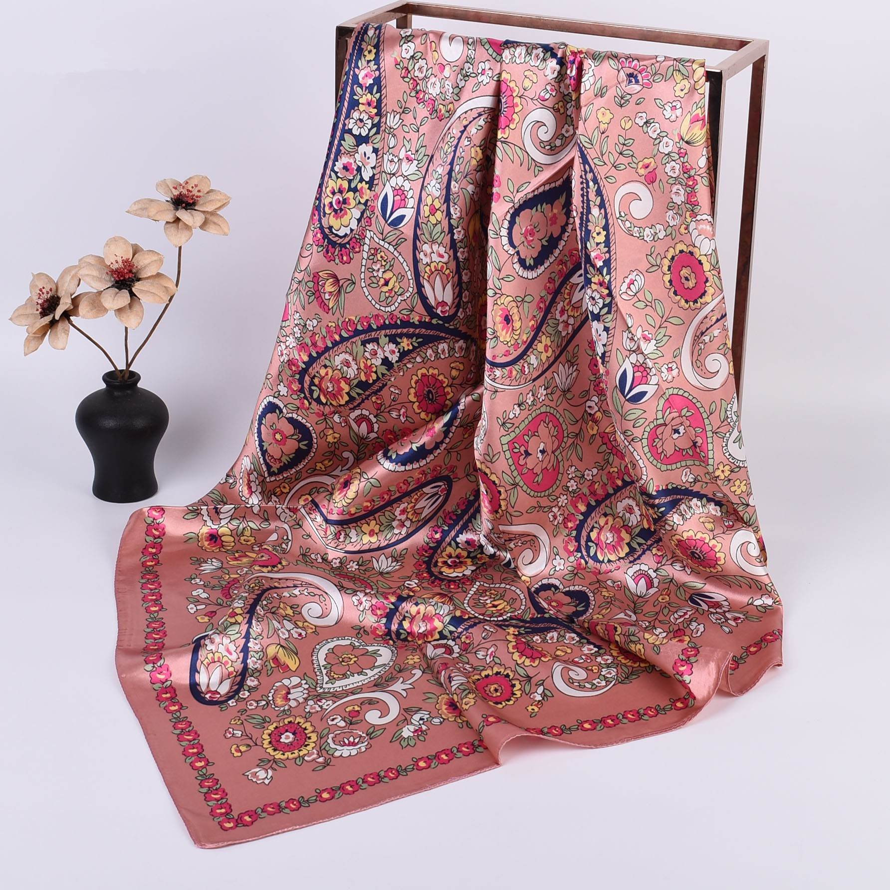 Foulard carré en soie pour femme 90x90cm, grande écharpe de luxe de marque, bandana imprimé, bandeau, hijab, écharpes et foulards pour femmes
