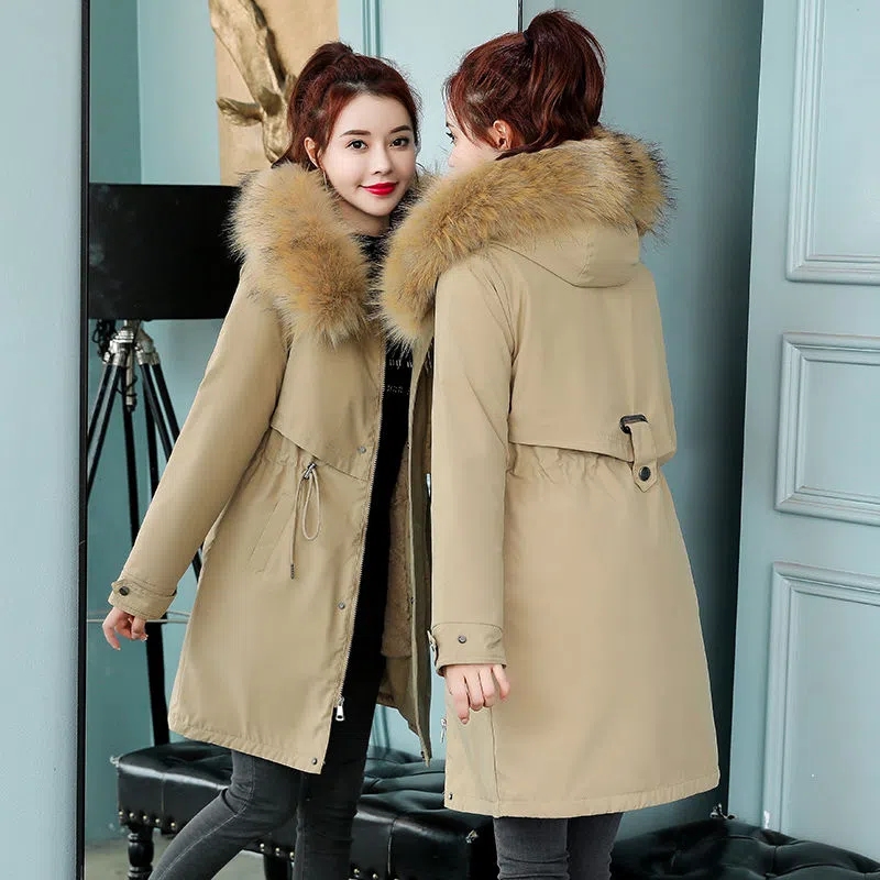 Veste d'hiver femmes Parka 2022 nouveau col de fourrure manteau Long doublure en laine veste à capuche épais chaud vêtements de neige rembourré Parka vêtements M-6XL