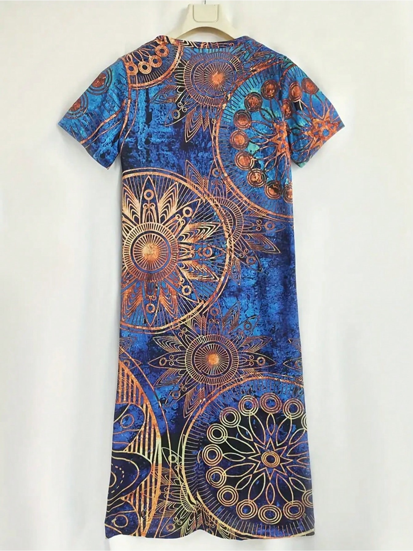 Robe longue bohème d'été décontractée et élégante à imprimé large, col en V fendu, manches courtes