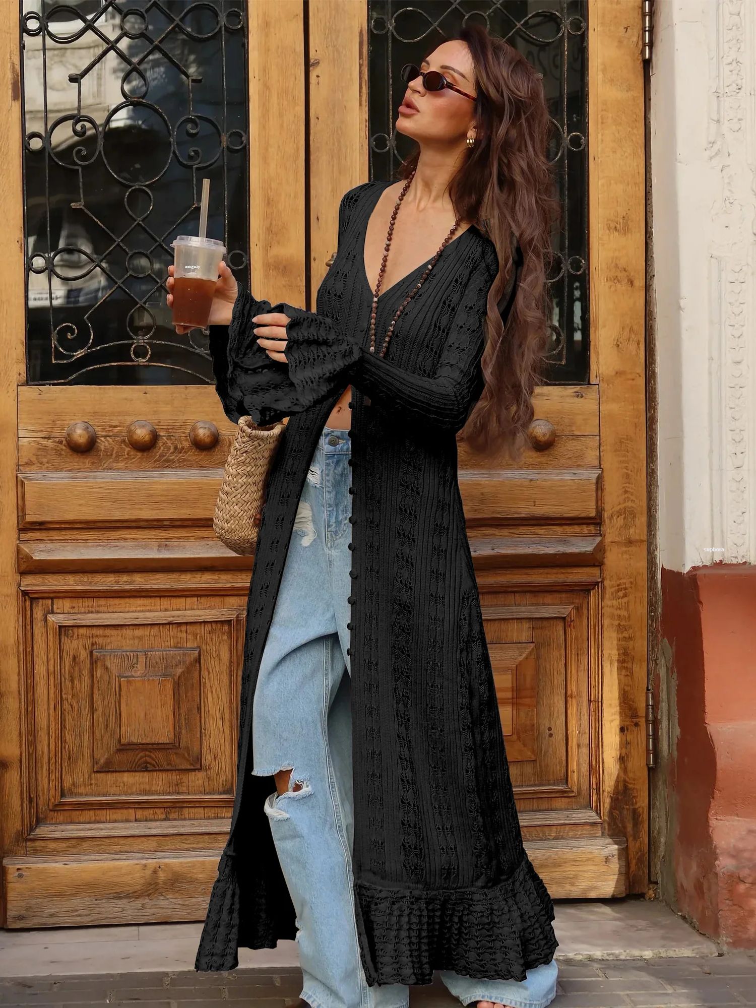 Robe pull longue à boutonnage creux pour femmes, robes de soirée d'été, robe de plage de vacances élégante, robe maxi fendue mince, robe de vacances éducative
