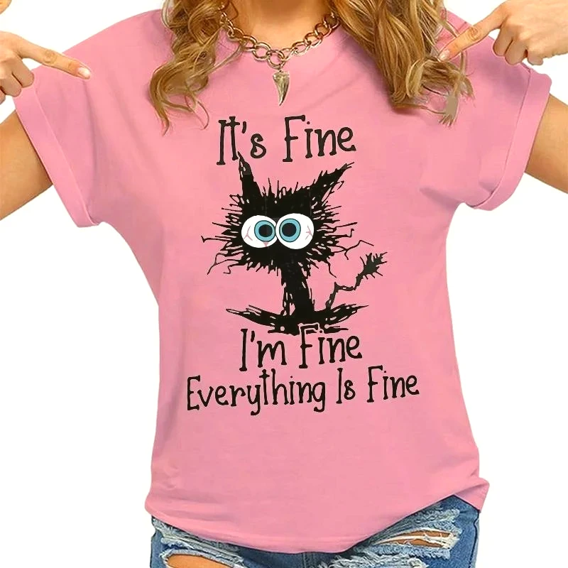 Femmes vêtements chat c'est bien, je vais bien tout est bien imprimé T-shirts été décontracté mode personnalisé femme vêtements
