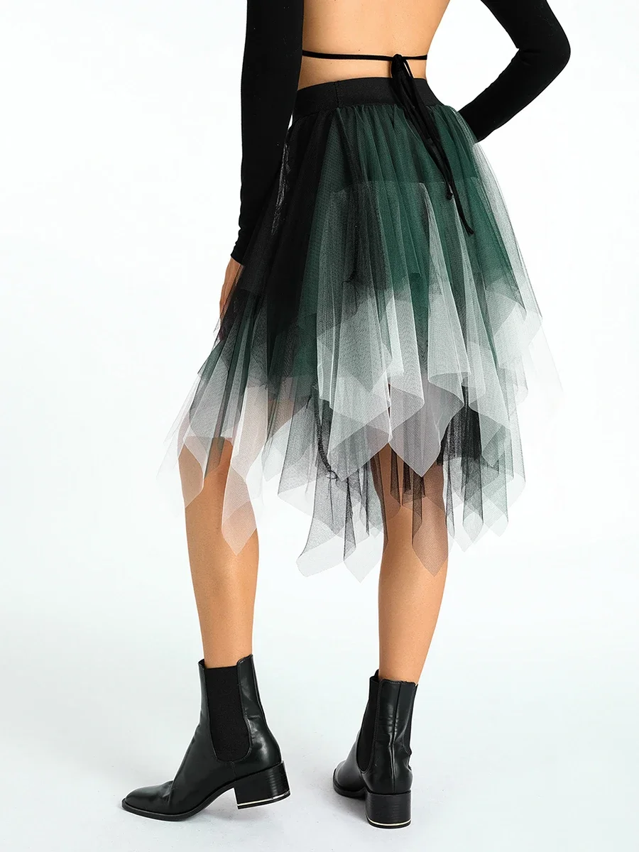 Jupes longues en tulle irrégulières pour femmes, taille haute élastique, maille superposée, tutu, jupes trapèze, mode bohème coréenne, jupes Y2K