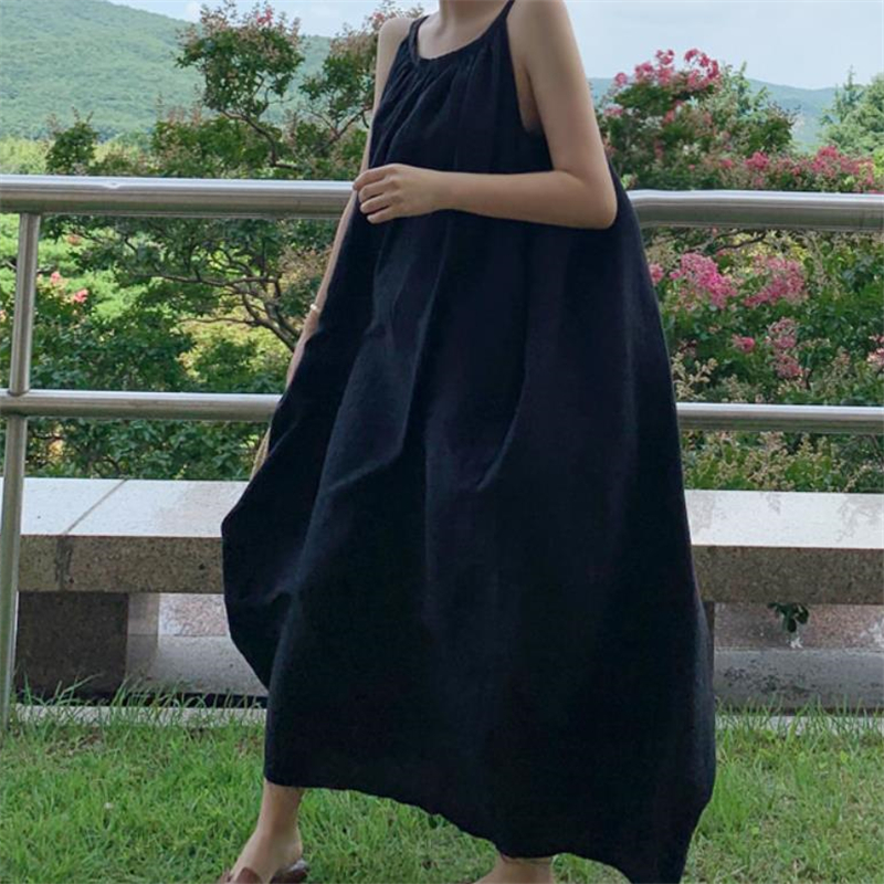 REALEFT-Robe Longue en Coton et Lin Précieux pour Femme, Vintage, Col Rond, Sans Bretelles, Nouvelle Collection Été 2024
