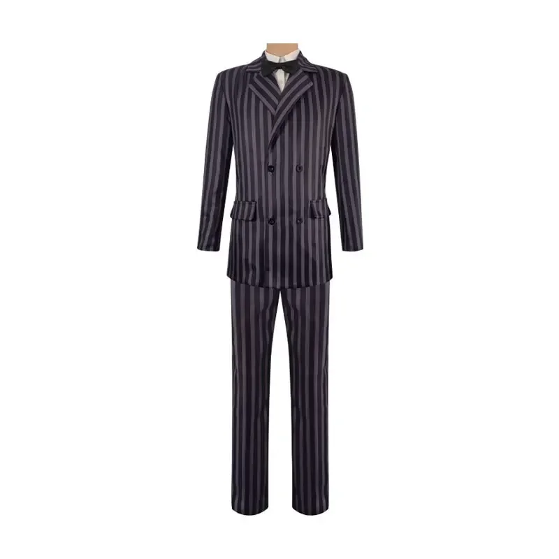 Costume de Cosplay du Film Gomez Addams, tenue de carnaval d'halloween pour hommes, manteau, chemise, pantalon, cravate, uniforme de fête