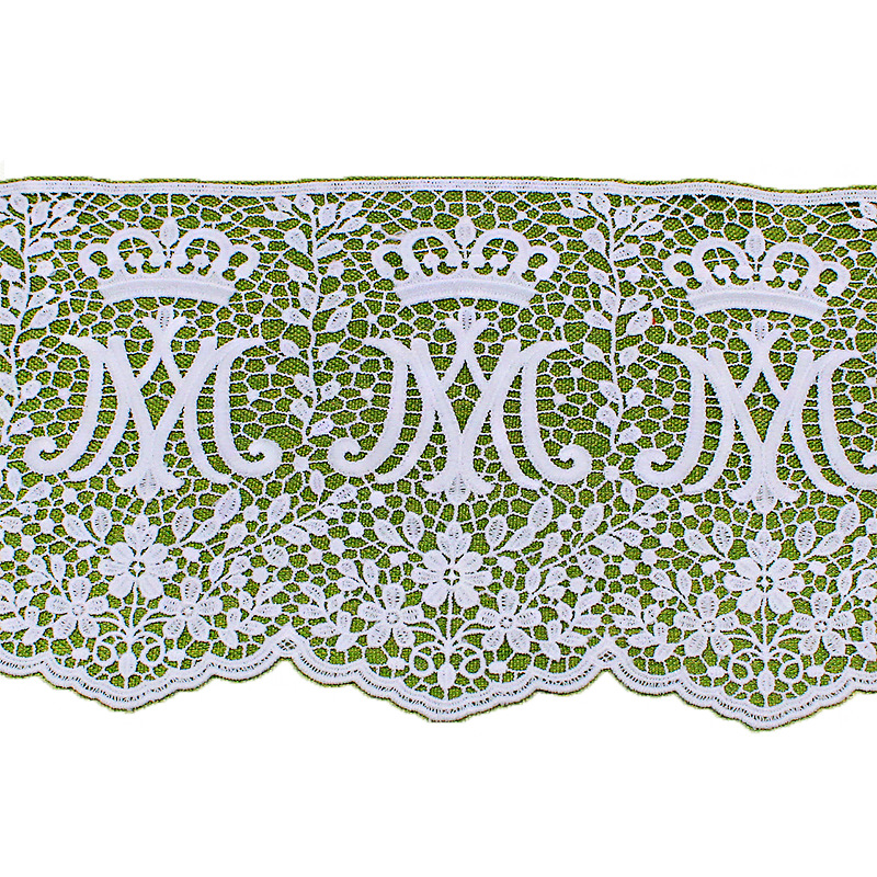 Dentelle de 18,2 cm de large, blanche, brodée de motifs de couronne de fleurs, pour la décoration de robes de mariée, 8 yards.