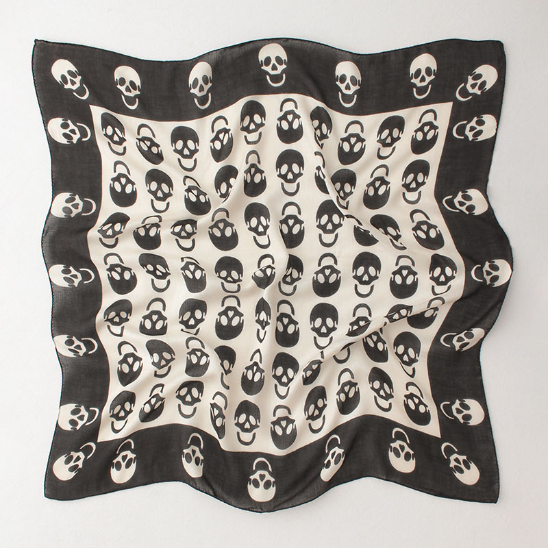 Foulards carrés en coton et lin à imprimé crâne pour femmes, bandanas, foulards de tête et cache-cols tendance printemps-automne, Marque 2026