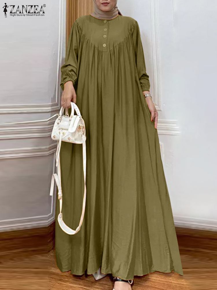 Femmes automne Robe longue musulmane Abaya à manches longues Hijab robes Robe islamique Femme ZANZEA Vintage Ramadan Maxi Robe d'été caftan