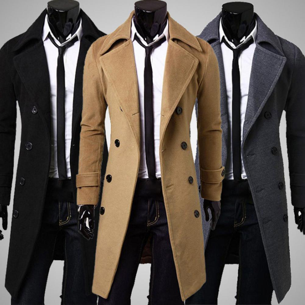 Trench-Coat Simple à Double boutonnage pour hommes, manteau résistant au froid, veste de couleur Pure