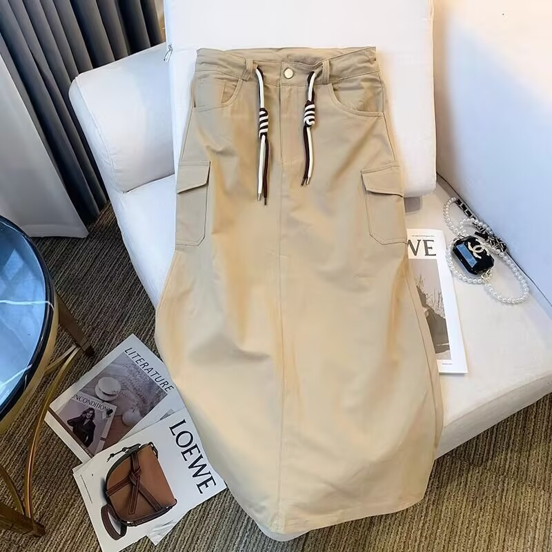 Jupe femme jupe femme vêtements de travail jupe femme automne grande taille taille haute mince poche Joker fendu jupe longue