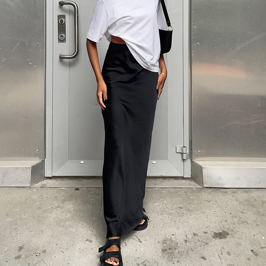 Jupe mi-longue en satin de soie simulée pour femme, style décontracté européen et américain, jupe enveloppante pour la mode transfrontalière