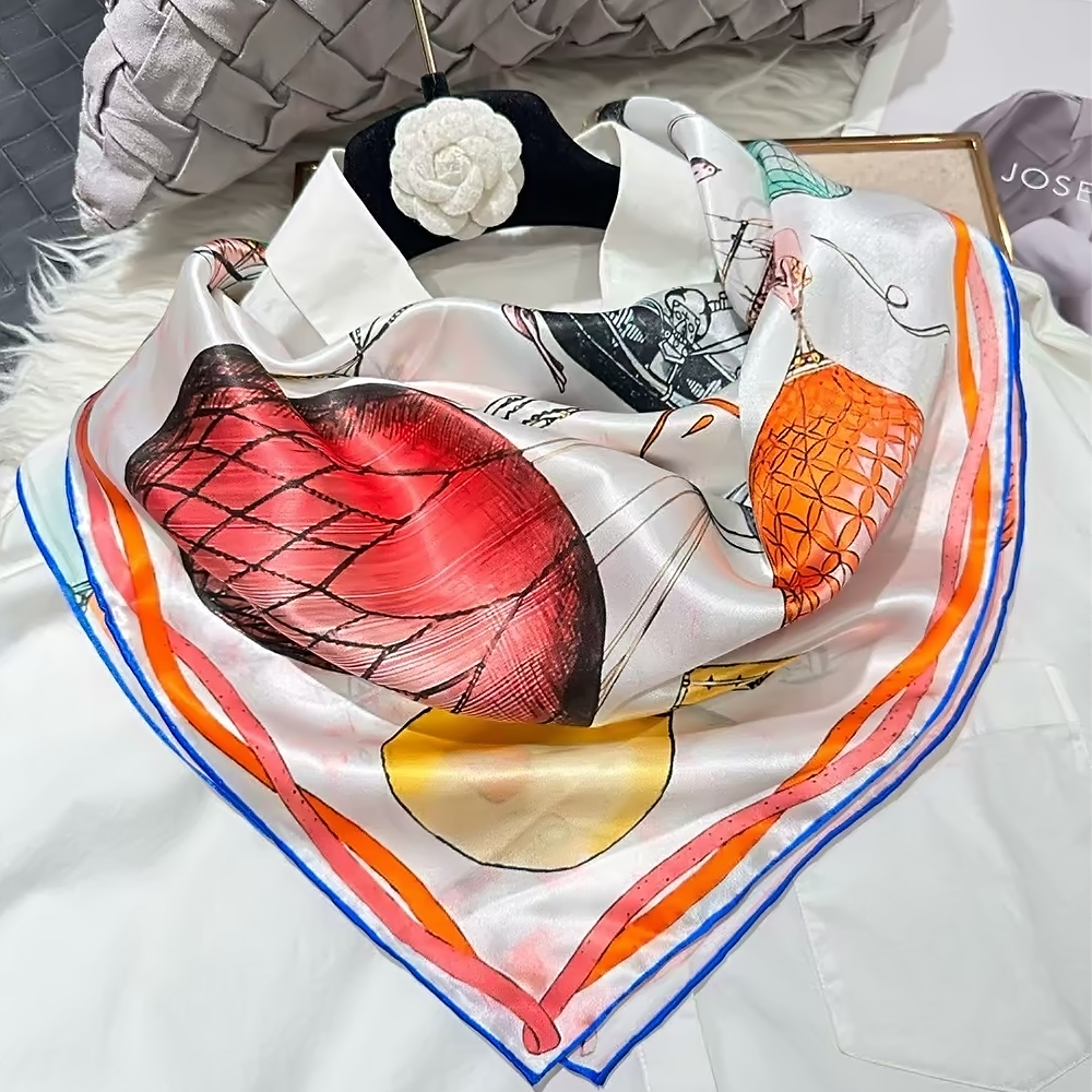 Nouveau printemps 100% foulards carrés en soie de mûrier foulards dames luxe Ballon imprimé foulard en soie naturelle châle 90*90 cm foulard de cheveux