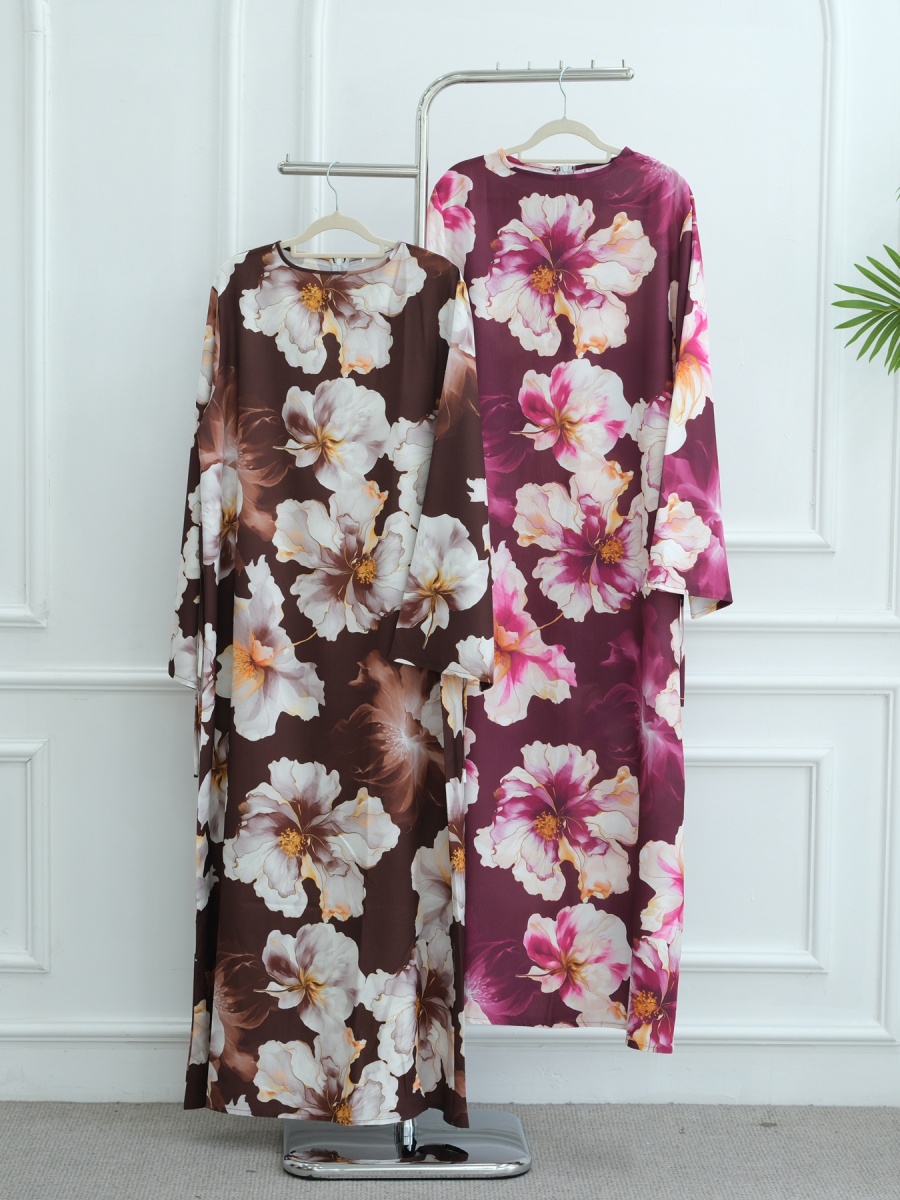 Abaya longue à imprimé floral de luxe pour femmes musulmanes du Moyen-Orient, robe modeste de Dubaï, kaftan, robe de Ramadan, vêtements islamiques pour femmes, Kebaya