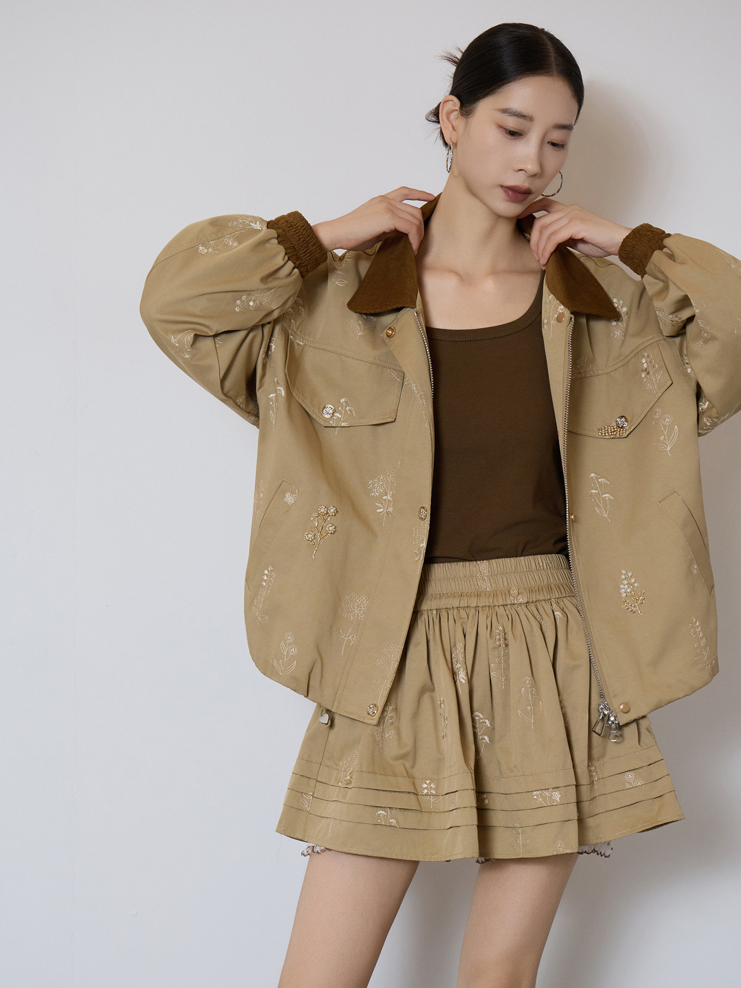 Veste Courte Brodé pour Femme, Manteau Utilitaire Vintage, Coupe Ample Décontractée, Vêtement de Travail Printemps-Automne, Tendance Mode