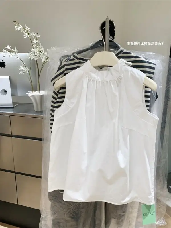 Chemisier blanc pour femme 2026 – Blouses femme à nœud, sans manches, amples, tendance, douces, pour l'été