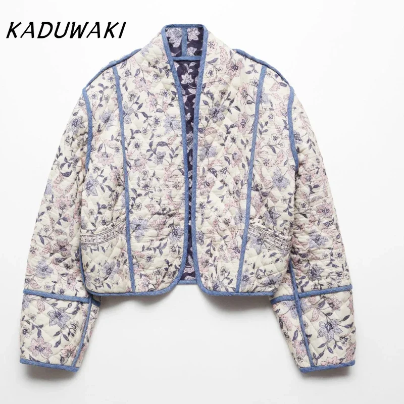 KADUWAKI-Veste courte matelassurera en coton à manches longues et col montant, Streetwear décontracté classique, Vêtements College recto verso, Mode rétro