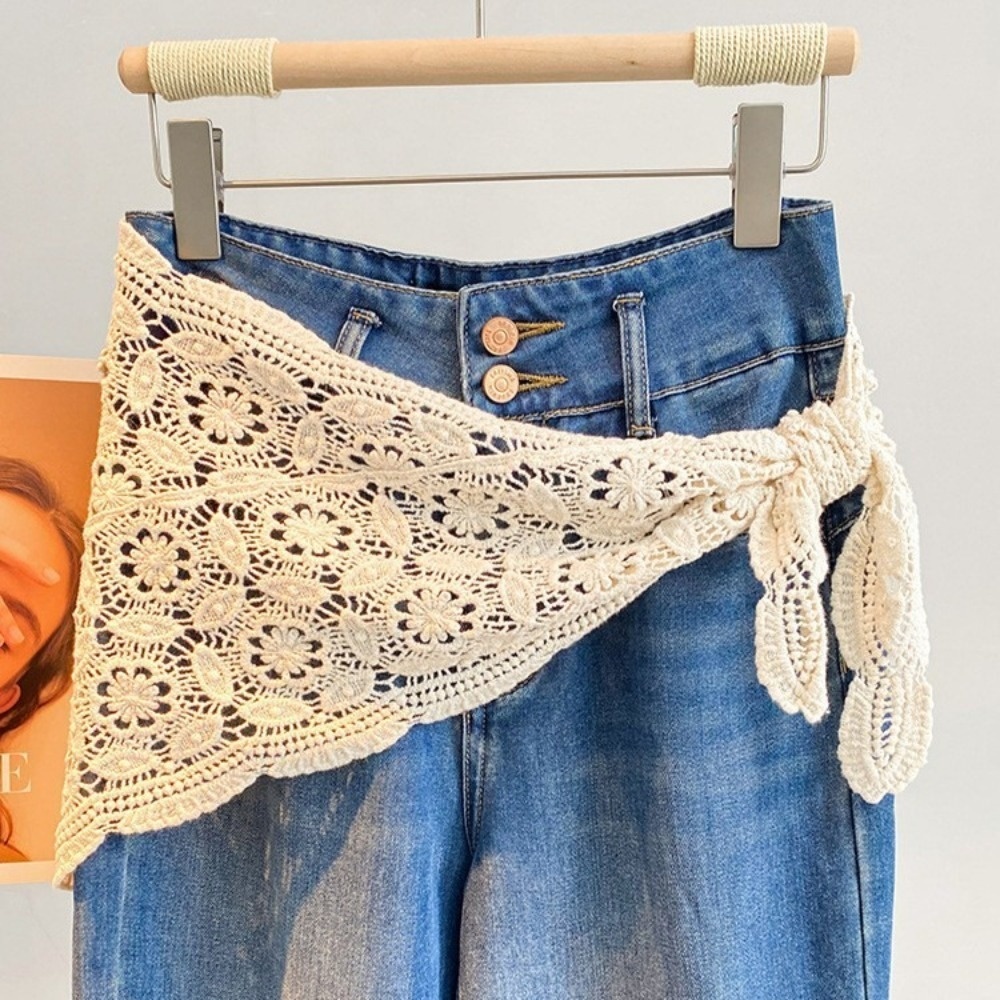 Écharpe triangulaire en coton tricoté printemps-été, à porter en superposition, serviette de taille, style artistique rural, jupe mi-longue, accessoire de tête pour femme