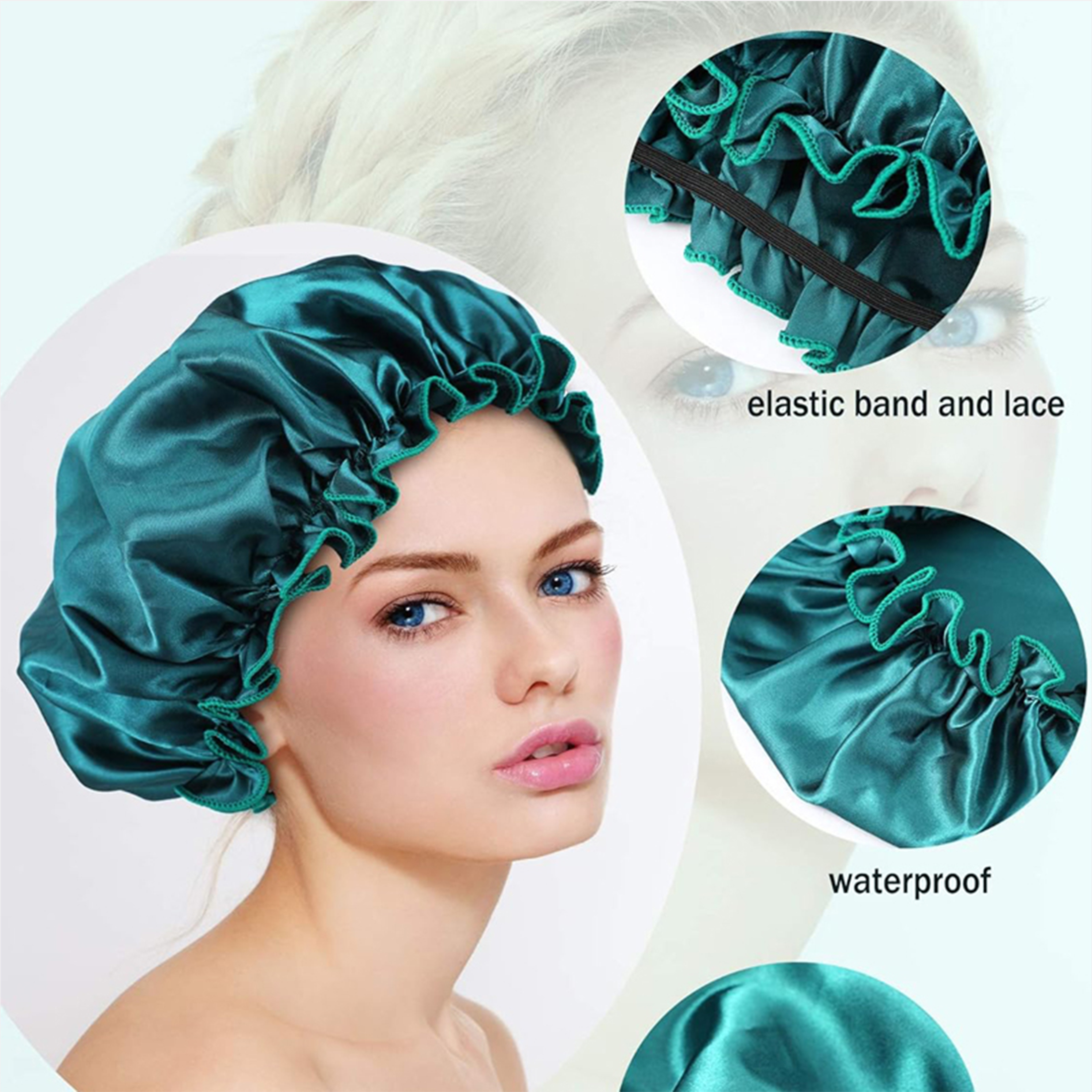 Lot de 3 bonnets de nuit en satin pour femme, élastiques, imperméables, pour la douche et le soin des cheveux