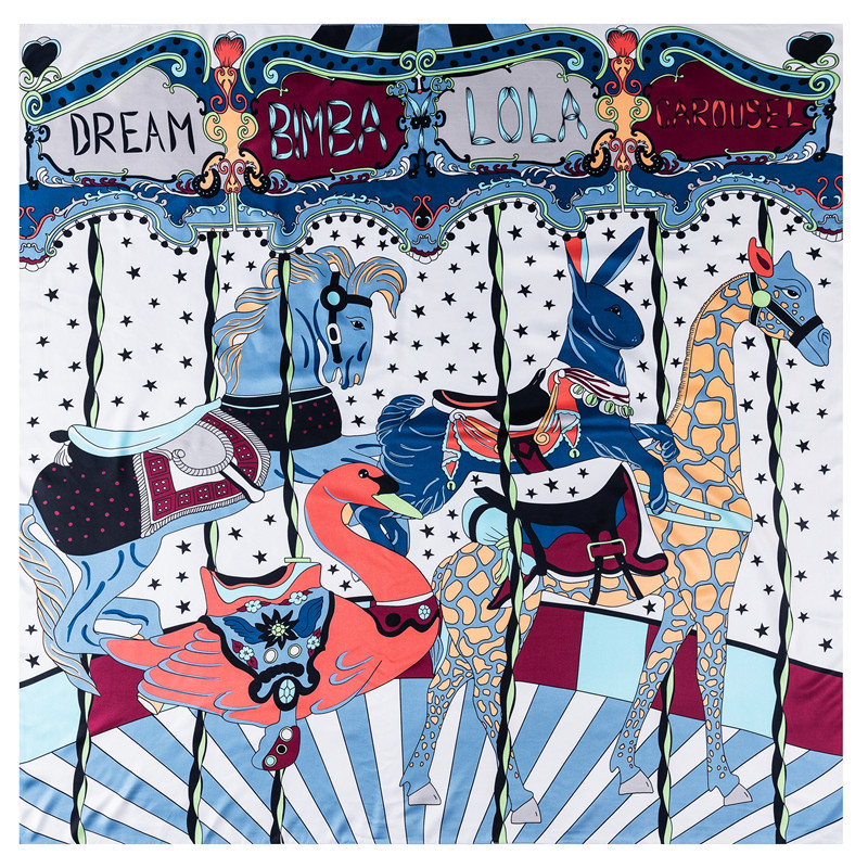 Foulard imprimé carrousel pour femmes, 130cm, sergé de luxe, 100% soie, mode, châle, plage de sable, serviette de plage, 2021