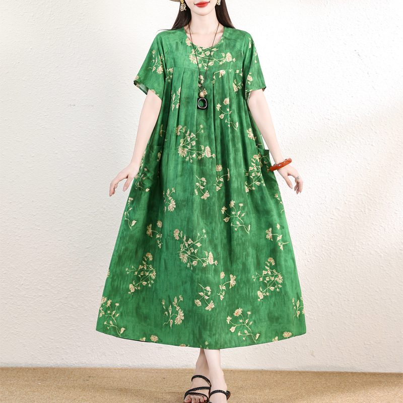 Nouvelle Robe d'Été Tendance pour Femme Grande Taille, Robe Élégante Décontractée à Manches Courtes Imprimée Longue 2026 Vêtements Femme
