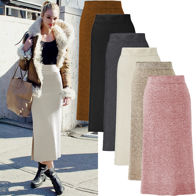Jupes trapèze fendues à taille élastique pour femmes, mode coréenne, grande taille, automne, hiver