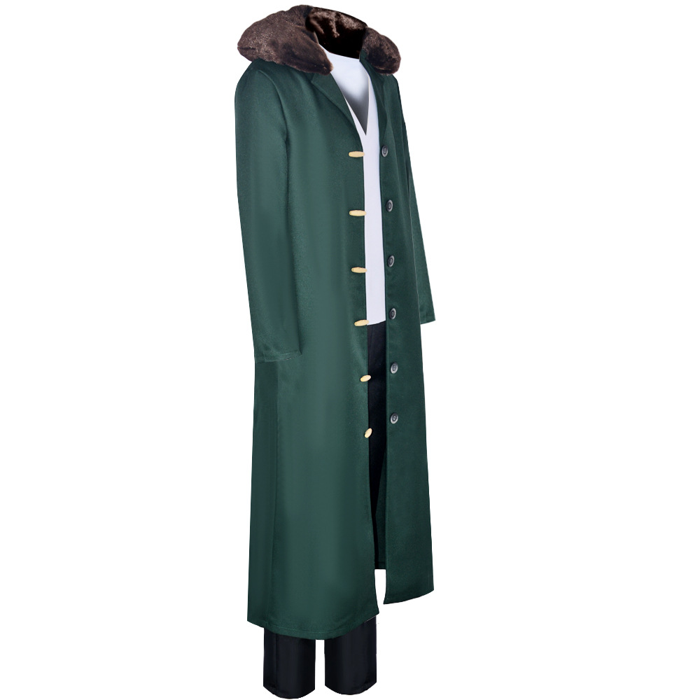 Costume de Cosplay Kuzan, tenue Aokiji avec chapeau, Trench-Coat vert long avec col en fourrure, Costume de carnaval d'halloween