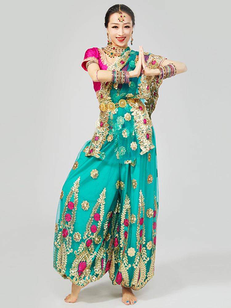Costume de brevIndienne à Manches Courtes pour Femme, Pantalon avec Broderie en Dentelle, Saree Trempé financièrement, DQL10101